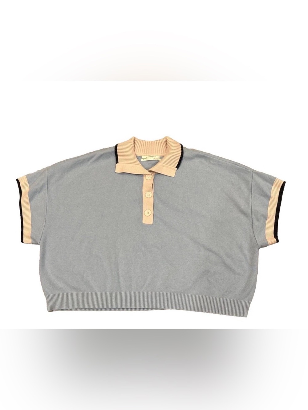 Anthropologie Women’s Baby Blue Polo Top Size XL 3 Button Collar Preppy Shirt